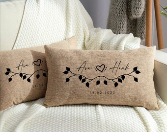 Personalized Couple Pillow, Couples Name Pillow, Burlap Pillow, Burlap Pillow Cover, Custom Date Pillow, Gift for Couple, Wedding Gift