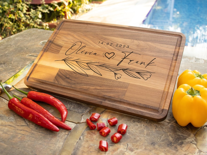 Personalized Cutting Board, Custom Wood Cutting Board, Engraved Wedding Gift, Engagement Gift For Couple, Unique Bridal Shower, Couple Gift image 1