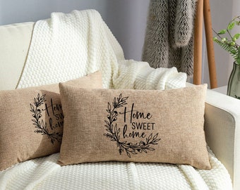 Home Pillow, Burlap Pillow Cover, Burlap Lumbar Pillow, Custom Pillow, Farmhouse Decor, Home Sweet Home, Personalize Home, Housewarming Gift
