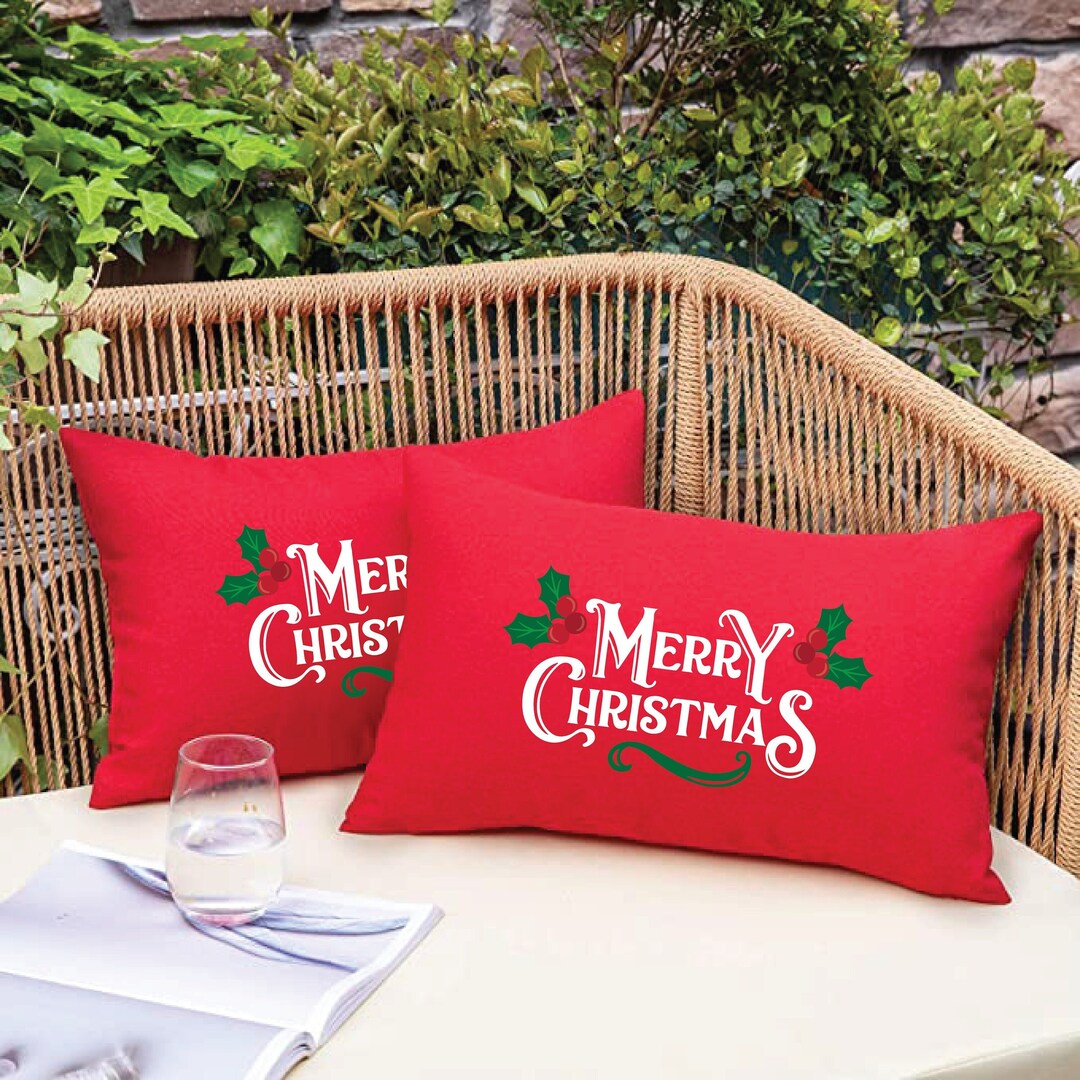 Merry Christmas Pillow, Outdoor Pillow, Christmas Decor, Farmhouse