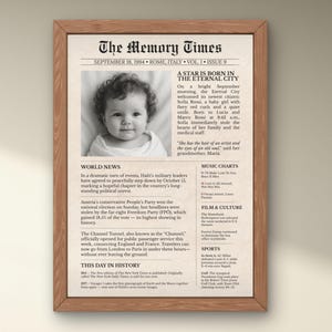 Plakat do gazety urodzinowej • Spersonalizowana strona główna „Dzień, w którym się urodziłeś” • Spersonalizowany prezent cyfrowy • The Memory Times