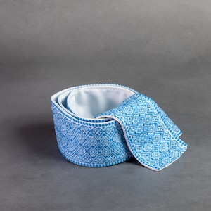 Wide belt, handmade linen belt embroidered with a woven pattern, greece