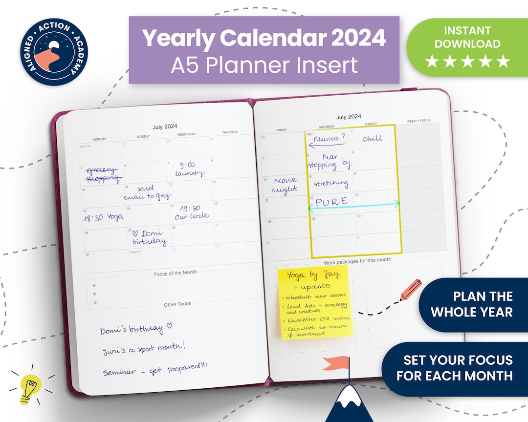 2024 Calendar & Monthly Planner, Printable on A4 Paper, Usable as A5 ...