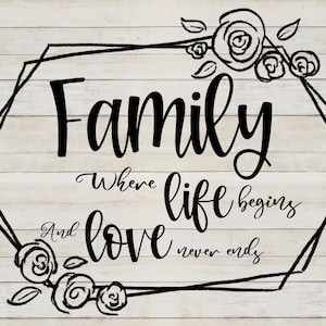 Family Quote PNG for Business and Personal use, family where life begins and love never ends, PNG for cricut and silhouette