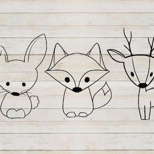 Fichiers PNG animal des bois pour un usage professionnel et personnel, lapin renard chevreuil PNG pour cricut et silhouette