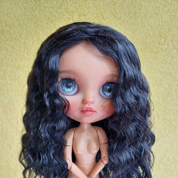 F338Blythe scalp RBL and TB L Black natural  curly curls Blythe doll wig Reroot scalp mohair wig mohair