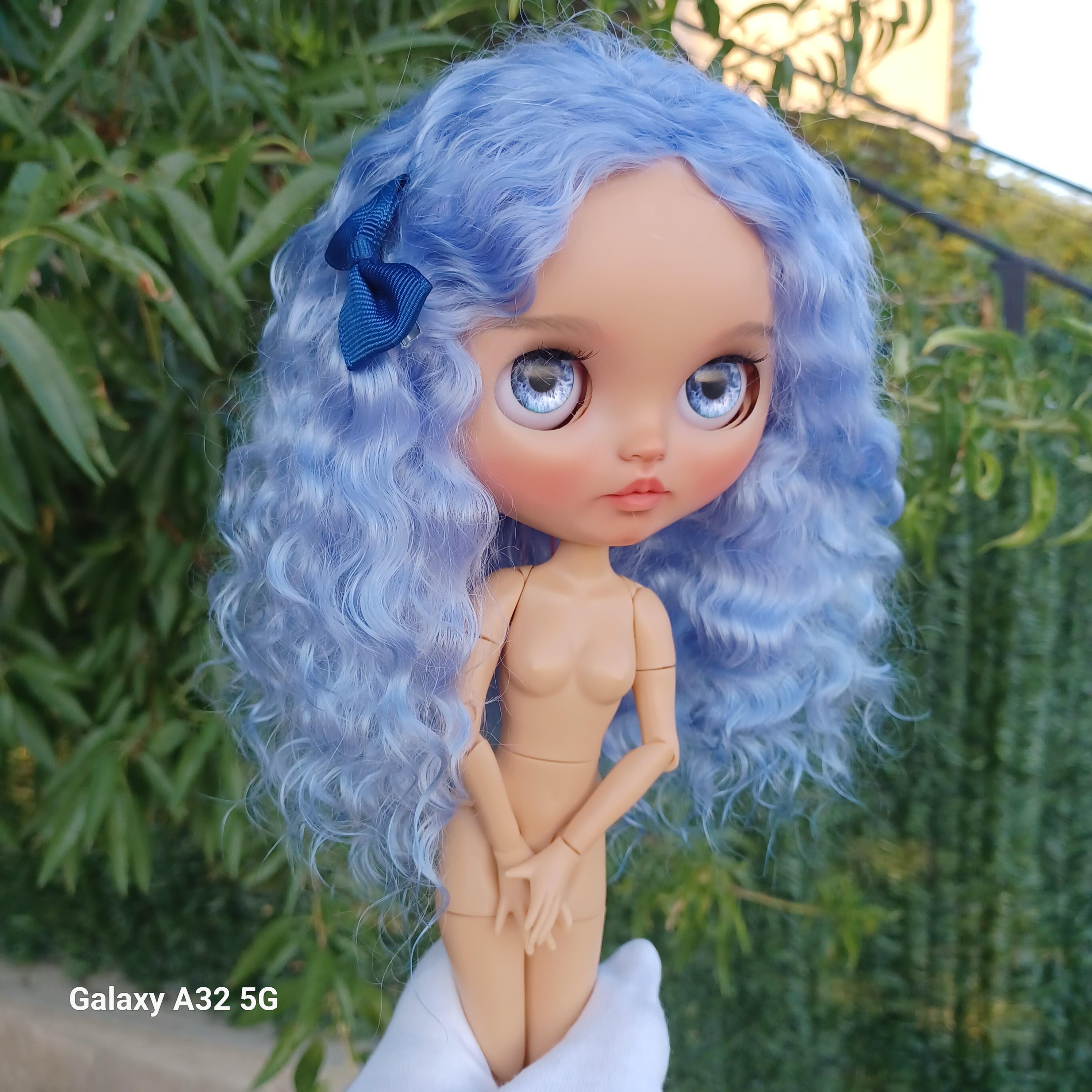 F69Blythe scalp TBL and RBL exceptionally soft naturally afro curly hair color Hawaiian blue angora goat Blythe doll wig Reroot scalp