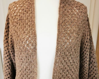 crocheted oversized hexagon cardigan made of alpaca and merino wool, super soft and chunky, one size
