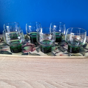 6 Vintage green bottom glasses French