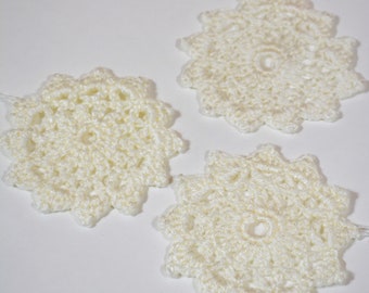 3 piece set of crocheted snowflake