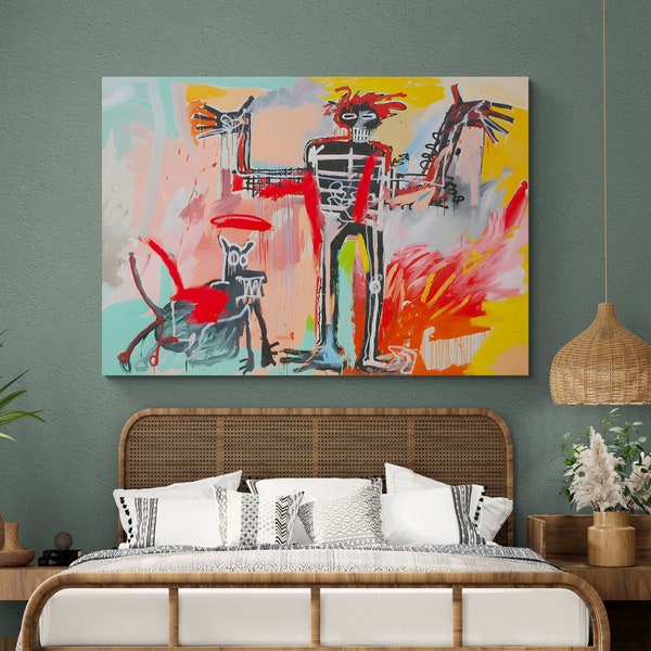 Boy And Dog In A Johnnypump Jean Michel Basquiat Boy And Dog Basquiat Print Basquiat Canvas Basquiat Poster Jean Michel Basquiat Wall Art