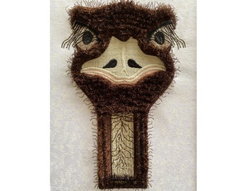 Ostrich with Fringe Embroidery Design Size(s):  4"x7" and 6"x10"