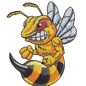 Angry Hornet Embroidery Design size(s):  3" x 4", 4" x 5", and 6" x 8"