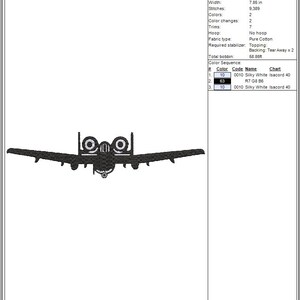A10 Warthog Embroidery Design Multiple Sizes: 3x1, 4x1, 5x1, 6x1, 7x2