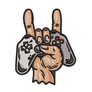 Hand with Game Controller Embroidery Design size(s):  4x5&quot;, 5x6&quot;, 5x7&quot;, 6x8&quot;, and  7x9&quot;