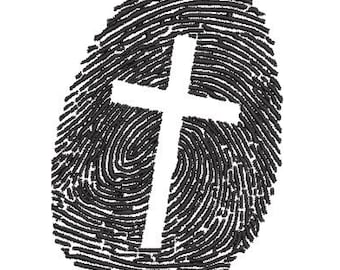Fingerprint with Cross Embroidery Design size(s):  4" x 3", 5" x 4" and 5" x 7"