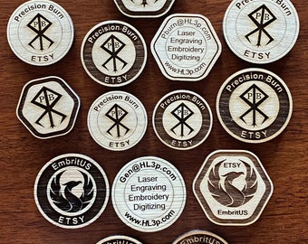 Custom Laser Engraved Wooden Token with both sides Laser Engraved with your specialized design.