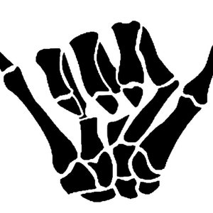 Skeleton Hand Hang Ten / Hang Loose 3.3&quot; x 5&quot; Embroidery Design & Cut