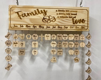 Birthday Board, Family and Friends, Celebration Calendar with Tags - The tags are Laser Engraved to your specifications.