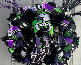 Beetle_juice Wreath, Halloween Wreath, Halloween Door Decor
