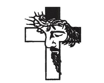 Cross with Jesus Face Embroidery Design size(s):  3x4", 4x5", 5x6", 6x8", 7x9" and 8x10"