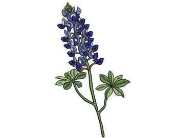 Blue Bonnet Texas State Flower Embroidery Design Size(s):  2x4", 3x5", 3x6", 4x7", 4x8", 5x9", 6x10", 6x11, and 7x12"