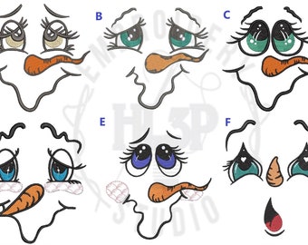 Snowman Face Embroidery Designs.  There are 6 different faces.  Size(s) 2", 3", 4", 5", 6", and 7"