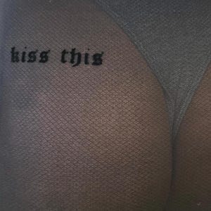 Sheer Black Tights with “Kiss This” Print – Bold Statement Tights, Edgy Fashion Hosiery, Dark Feminine Style