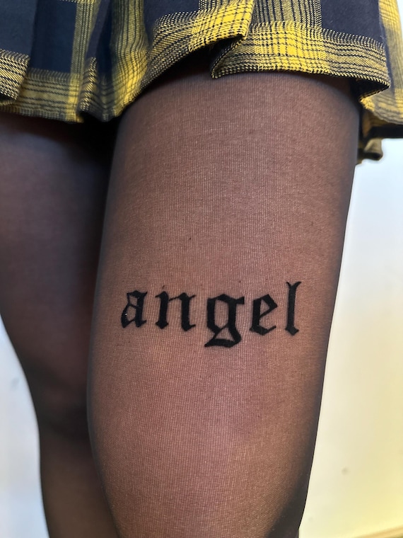 Collant neri trasparenti con stampa 