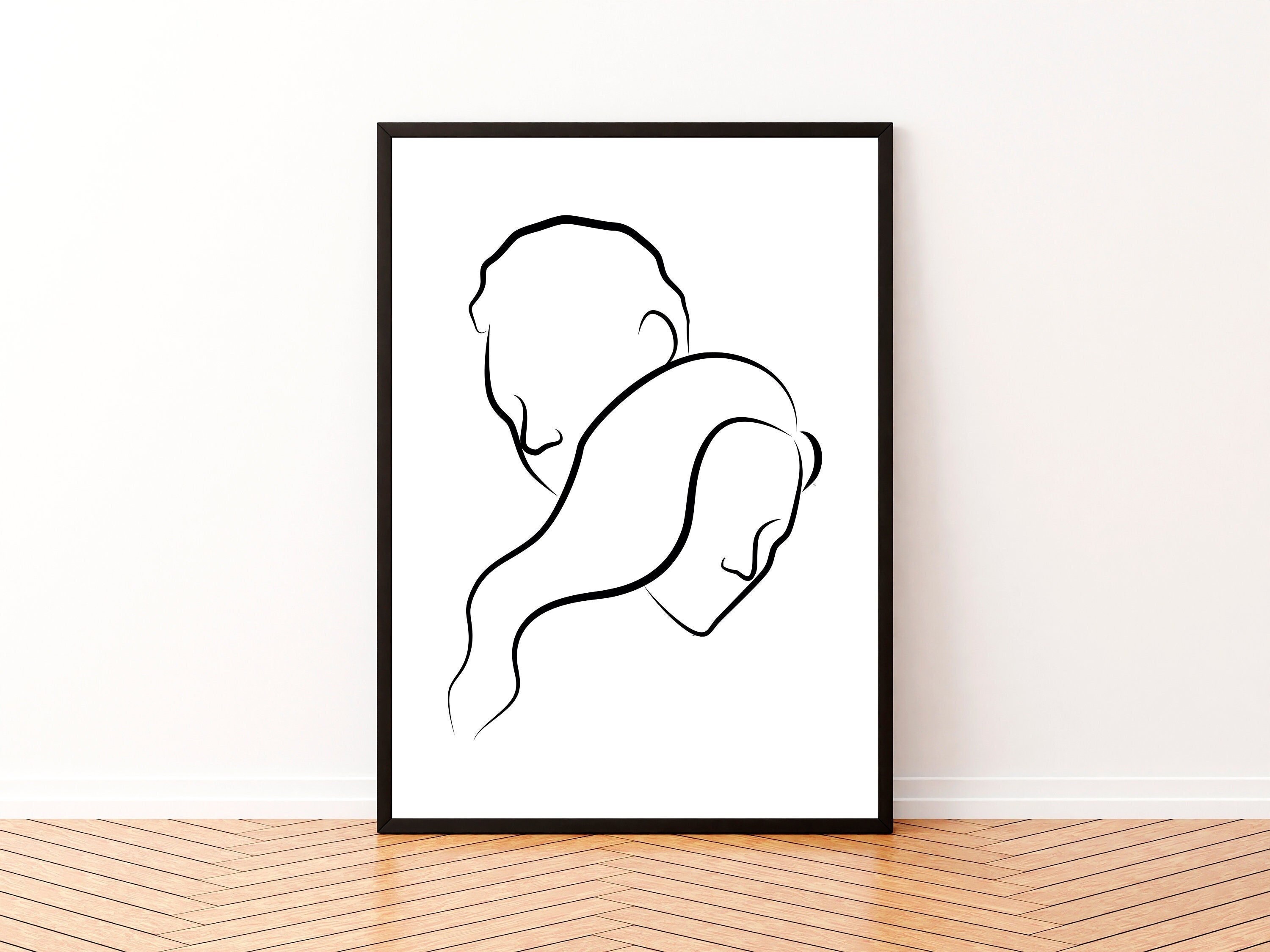 Romantic Couple Line Drawing for Bedroom Graphic by Creative Pixa ·  Creative Fabrica