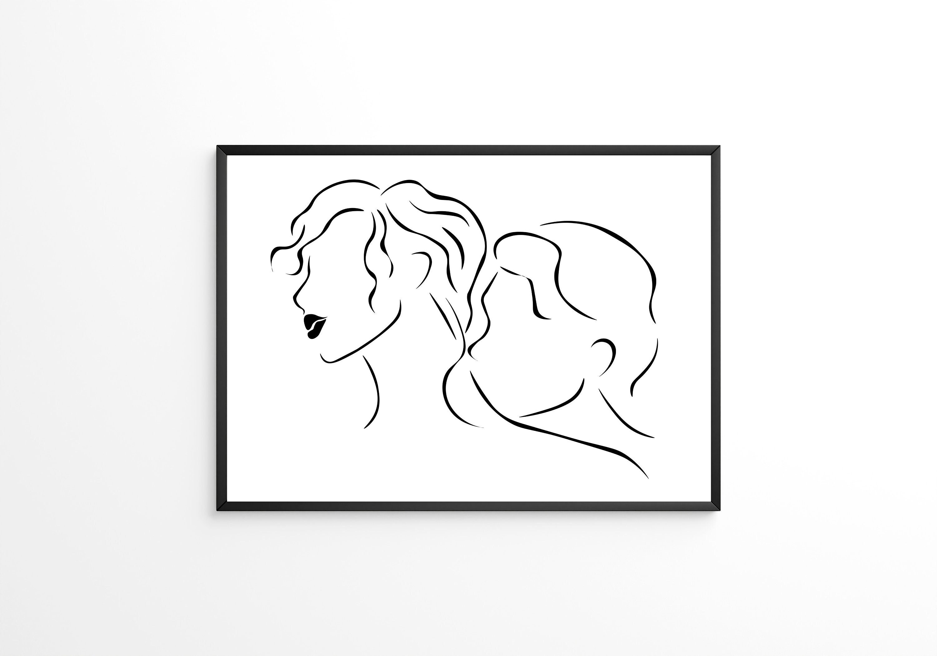 Romantic Couple Line Drawing for Bedroom Graphic by Creative Pixa ·  Creative Fabrica