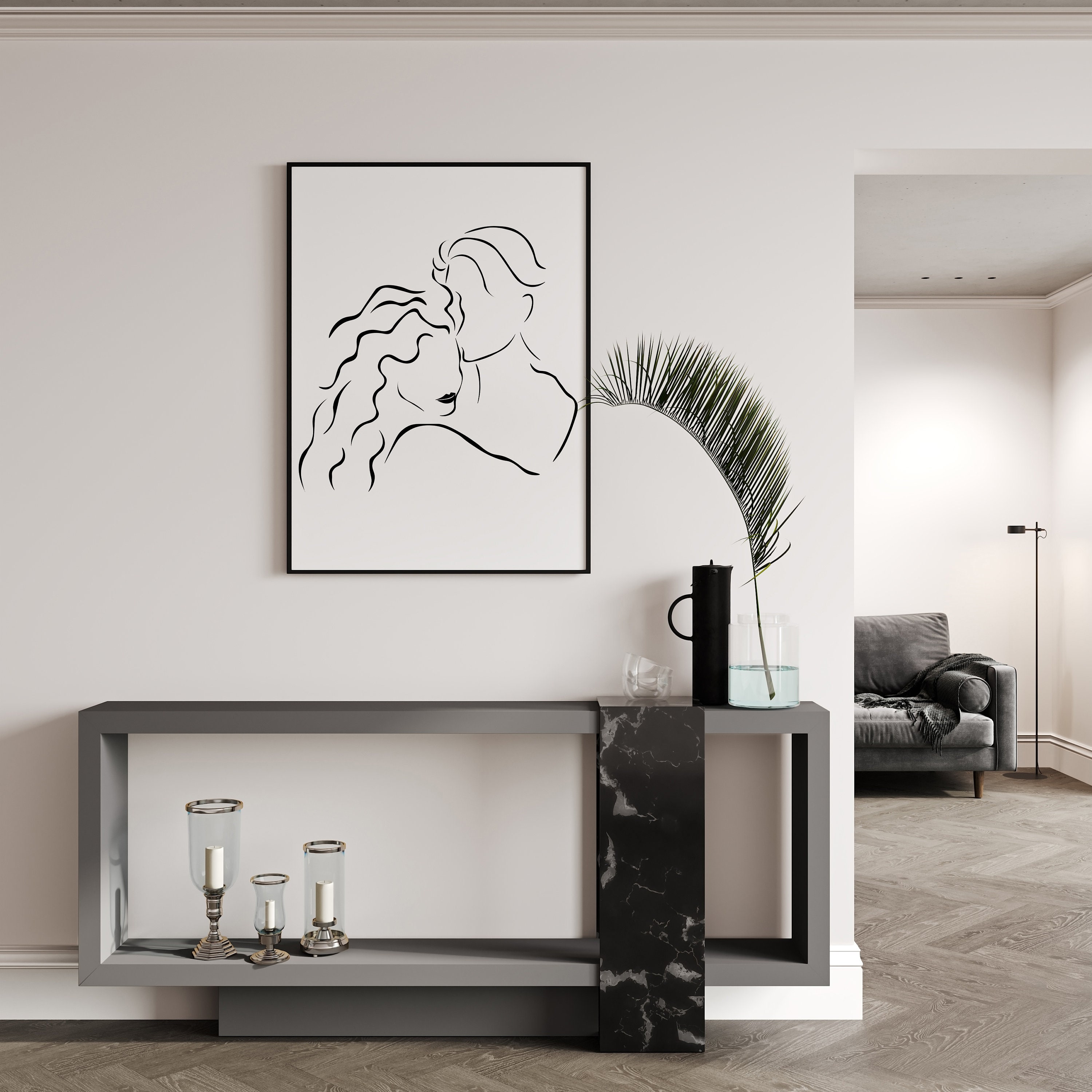 Romantic Couple Line Drawing for Bedroom Graphic by Creative Pixa ·  Creative Fabrica