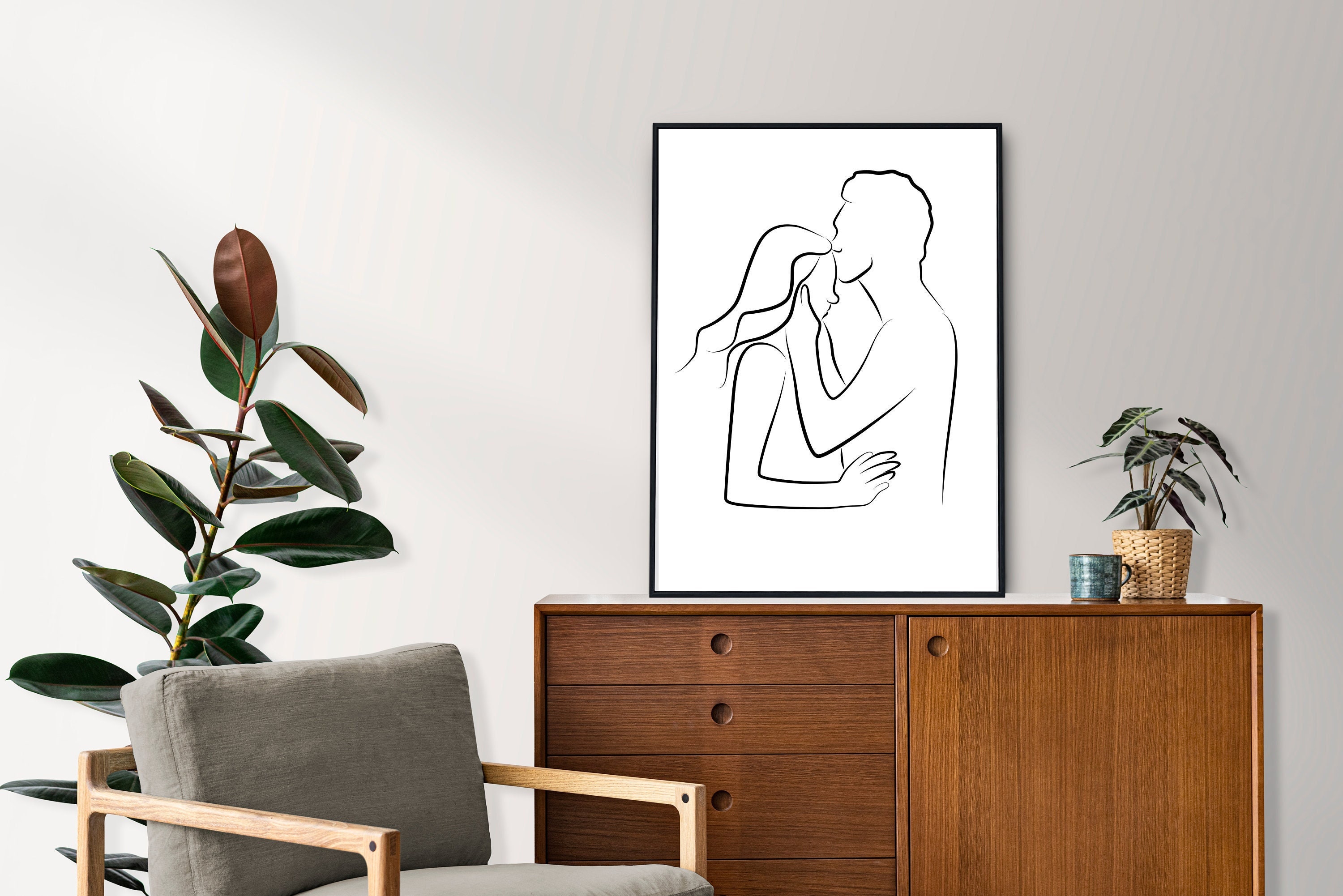 Romantic Couple Line Drawing for Bedroom Graphic by Creative Pixa ·  Creative Fabrica