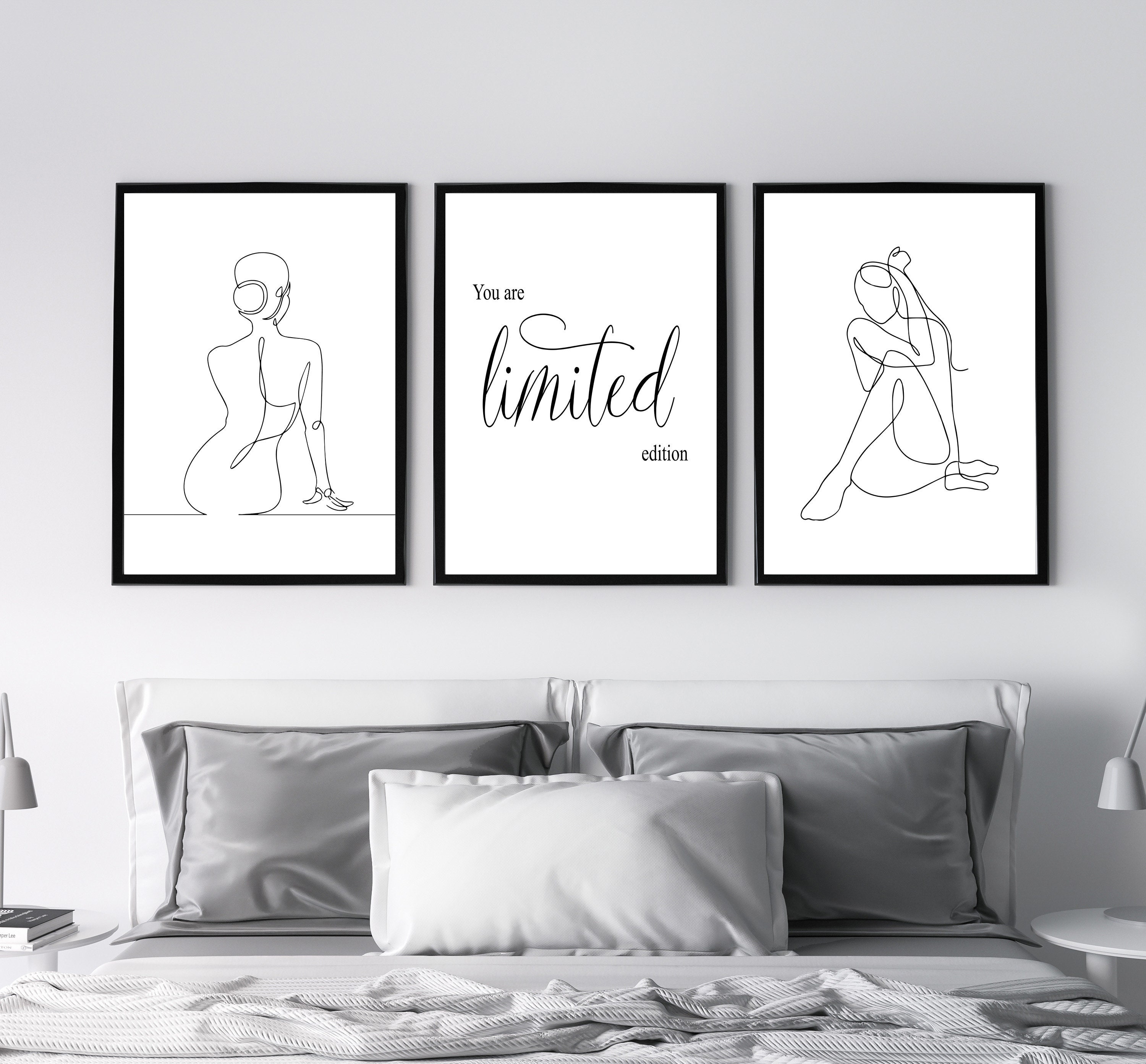 Set of 3 Line Art and Quotes One Line Drawing Woman Body - Etsy