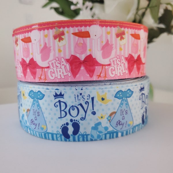 1.5" It’s A Boy Girl Grosgrain Ribbon Pink Blue Gender Reveal Ribbon