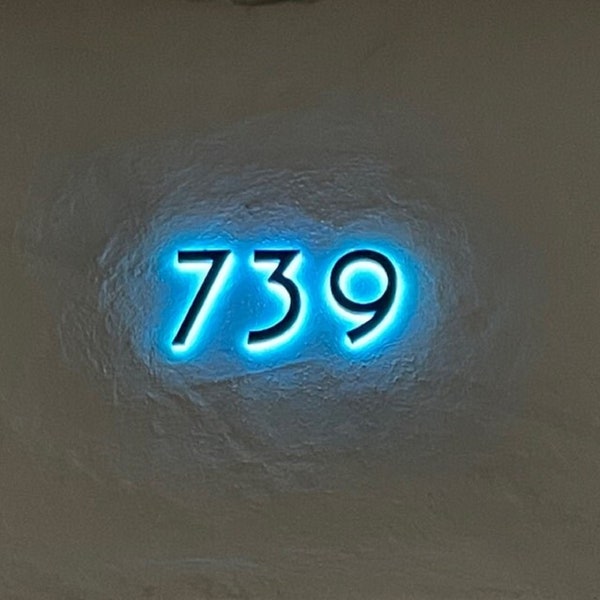 Modern Elegant House Numbers LED Backlit House Address Number 3D Stainless Steel Lighted Sky blue Address Plaque Home Hotel Door Plate