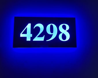 Illuminated Modern House Number Sign with Low voltage LED 30x15cm Address Plaque Horizontal Lighted Address Sign, LED House Numbers Display