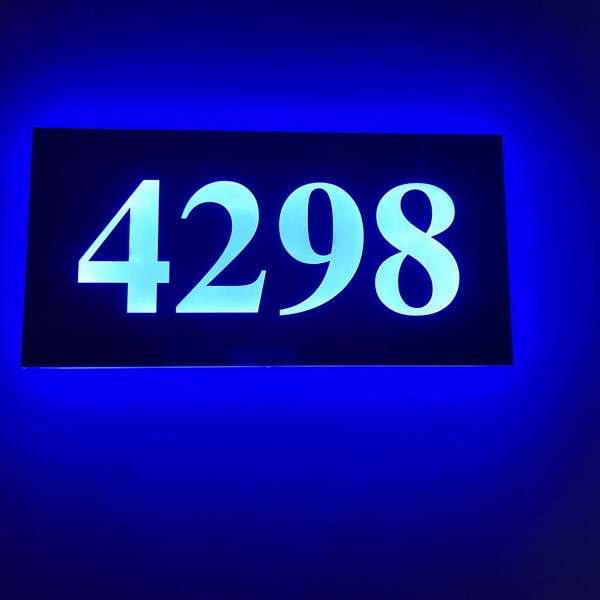 Illuminated Modern House Number Sign with Low voltage LED 30x15cm Address Plaque Horizontal Lighted Address Sign, LED House Numbers Display