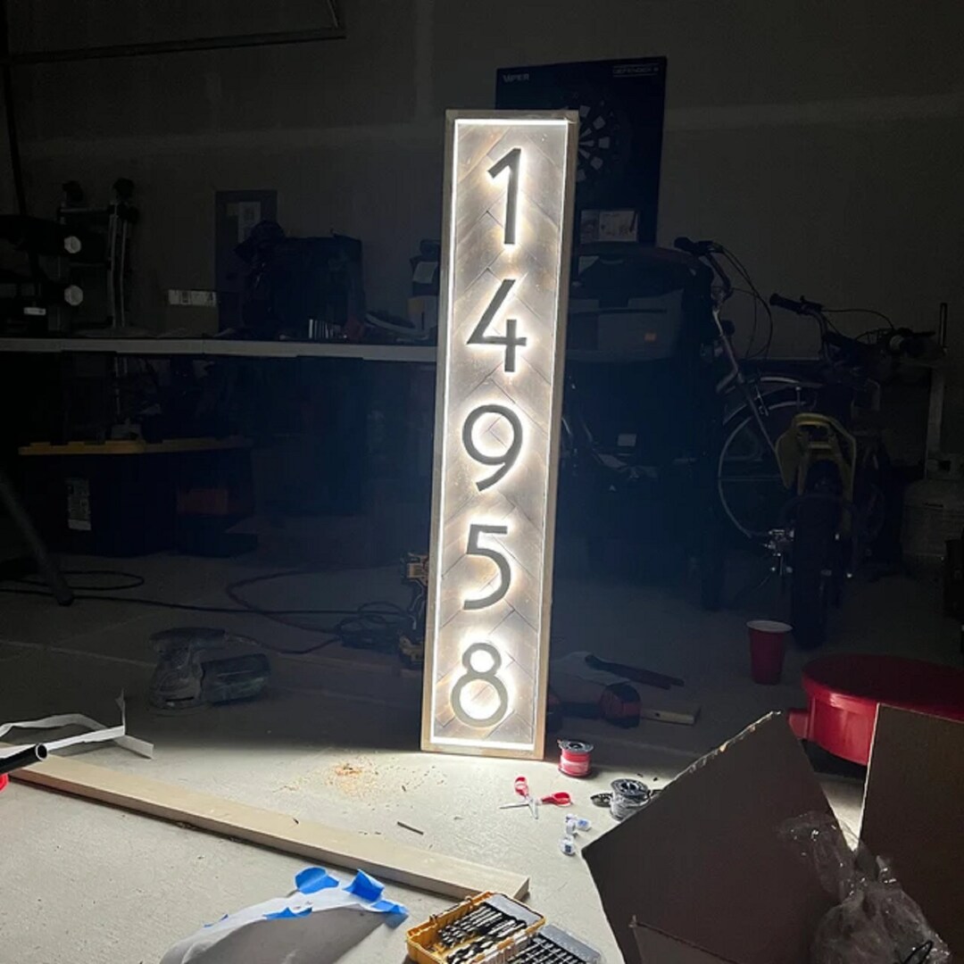 LED House Letters on Block Backlit Floating Home Address Number Mirror ...