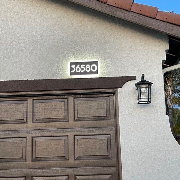 Modern Illuminated LED House Signs Low voltage Backlit Door Number in Stainless Steel with Acrylic Personalised Address Plaque Outdoor Show