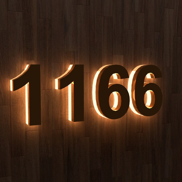 Modern Illuminated Led Address Numbers Floating Backlit House Number Horizontal Stainless Steel Lighted House Numbers Sign Exterior Display