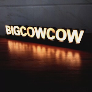 Horizontal Text Cutout LED Illuminated Sign Soft Warm Backlit Letters Long Black Stand Tabletop Retail Counter Accent Light