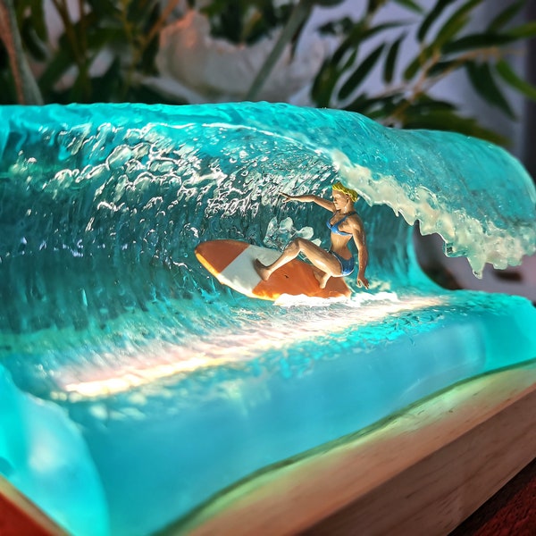 Epoxy Resin Surfer Night Lights, Personalized Gifts, Home Decor, Table Lamps, Gifts for Surfers