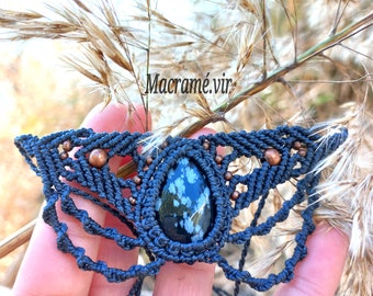 Gargantilla macrame Obsidiana nevada / handmade /hecho a mano/ micromacrame