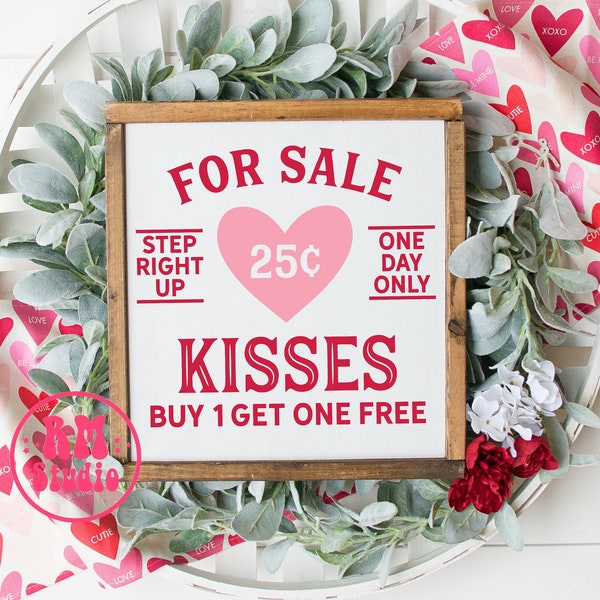 Kisses For Sale Farmhouse Sign, Valentines Sign, Valentines Decor, Mini Valentines Sign, Kissing Booth Sign, Valentine Day Gift, Tiered Tray