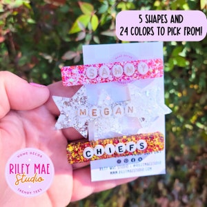 Pasador para el cabello con purpurina de un solo clip / Pasador para el cabello personalizado y personalizado para regalos, pulsera de la amistad con cuentas de letras, despedida de soltera, regalo de fiesta