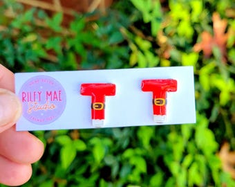 Custom Santa Suit Stud Earrings, Personalized Christmas Jewelry