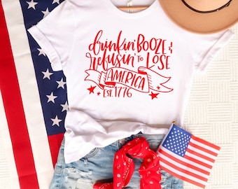 Bebiendo alcohol y negándose a perder, 1776, Día de la Independencia, camiseta del 4 de julio, camiseta de EE. UU., camiseta de beber, camiseta de cerveza, camiseta de verano, camiseta de 1776