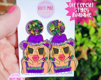 Mardi Gras Dangle Earrings, New Orleans Statement Jewelry