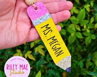 Personalized Pencil Teacher Ornament Glitter Teacher Ornament Personalized Teacher Gift Tag Bag Teacher Ornament Daycare Coach Gift